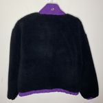 Ivory Ella  Black Quarter zip Sherpa pullover with purple logo patch pocket sz S Photo 1