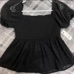 Francesca's Vikki Smocked Eyelet Blouse  - in good condition | Women | Color: black | Size: M Photo 2