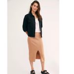 Free People SKYLINE MIDI SKIRT IN CARAMEL HEATHER RIBBED SLIT IN FRONT SOFT SZ L Photo 4