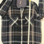 Free People  Wesley Plaid Black Taupe Linen Blend Button Down Shirt Sz M … Photo 7