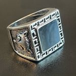 Fox pattern square obsidian S925 silver ring Size 8 Photo 2