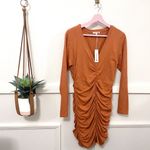 Sundry NWT Anthropologie  Ruched Long Zleeve Dress Sienna Orange Size 3 Photo 1