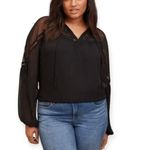 Torrid Black Sheer Balloon Sleeve Goth Embroidered Chiffon Peasant Top Size 1 14 Photo 8
