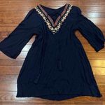 As You Wish Navy blue cotton blend embroidered peasant dress with tassles size medium Photo 0