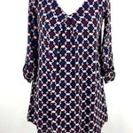 Lush Clothing Lush white navy and burgundy geometric print V-neck shirt dress size small Photo 1