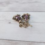 Vintage Screw Back Earrings Antique Gold Tone & Purple Gems Regal Photo 7
