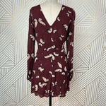 Reformation ‎ Butterfly Print Long Sleeve Mini Dress Maroon Red Size 2 Photo 5