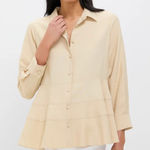 Pomander Place Tuckernuck Ashlen Top Womens Small Tan Preppy Peplum Quiet Luxury Photo 0