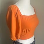 SheIn  Orange Square Neck Puff Sleeve Back Lace Up Cropped Summer Blouse Top Photo 1