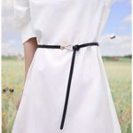 Black Trendy Knotted Skinny Thin Belt For Women Classic Solid Color Faux Leather Photo 6