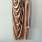 Ivy City Co. Lillie Dress in Champagne Velvet Faux Wrap Tie Waist Modest Size S Tan Photo 3