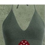 New Mushroom knit olive green halter Top Size L Photo 4