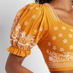 EXPRESS NWT Boho Embroidered Size M Crop Top Puff Sleeve Cropped Fitted Summery Photo 2