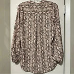 Karlie  SNAKE PRINT V NECK BLOUSE lace up blush long sleeve size M Photo 2