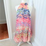 AMUR Estfan Pleated Halter Mini Dress In Double Rainbow Size 6 Red Photo 9