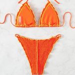 SheIn Bright Orange Bikini Yellow Trim Triangle Cheeky L Photo 2