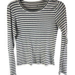 American Eagle  Womens Top Knit Eyelet Cotton Blend Stretch Striped Black White S Photo 0