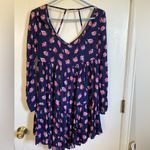 Volcom  Nevermore Navy Floral Button Up Long Sleeve Babydoll Dress Photo 11