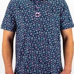Pins & Aces Men's Daisy Daze Short Sleeve Polo Navy and Pink on the Inside sz. L Blue Size L Photo 0