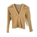 Anthropologie  Olive Puff Sleeve Snap Button Cardigan Sweater Top Photo 1