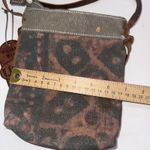 Uchi Gold Splattered Small Canvas Crossbody Equestrian Boho Vintage Wear Purse Brown Photo 3