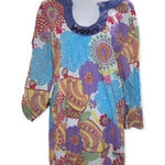 Boden Floral Cotton Tunic Swim Coverup With Beaded Neckline Size 12 White Photo 0