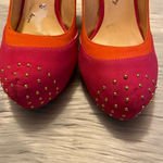 Penny Loves Kenny  Pink & Orange Suede with Gold Beaded Top Accent Heels Photo 3
