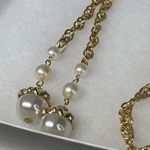 Vintage lariat flapper tie front chain and faux pearl necklace. Gold Photo 5