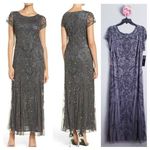 Pisaro Nights Smoke Gray Beaded Mesh Dress Size 14 Photo 1