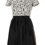 Shoshanna NEW Short Sleeve White Lace Black Skirt Colorblock A Line Dress 8 Photo 0