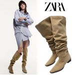 ZARA LOW HEEL SPLIT LEATHER HIGH SHAFT BOOTS Photo 1