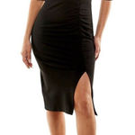 B Darlin B. Darlin Black Body-con Dress Juniors Size 4 Front Slit Ruched Back Zip‎ NEW Photo 0
