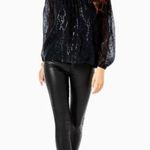 Lilly Pulitzer Black Metallic Emilee Long Sleeve Off The Shoulder Blouse Size L Photo 2