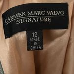 Carmen Marc Valvo  • Cream and Slate Blue Embellished Scoop Neck Midi Dress Photo 5