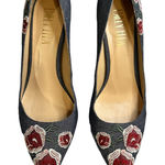 Billy Ella Briarwood Pumps Heels Floral Embroidery Leather Heel Denim Upper 9.5 Blue Photo 0