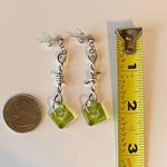 Handmade aesthetic fairy rock goth mix style spikes & Czech glass olive color beads dangle earrings🍃🌙🌳🫒ψ(`∇´)ψ Photo 2