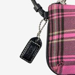 Coach Pink Plaid Tartan Wristlet Black Trim Fabric Zip Pouch Fob Leatherware Photo 2