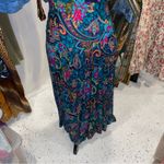 Beautiful teal floral paisley vintage flowy pleated skirt drop waist dress 80’s Blue Photo 1