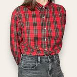 Nordstrom Vintage  Button-Up Shirt Women Plaid Long Sleeve Red Collar Tomboy Work Photo 1