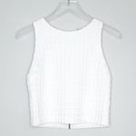 Alice + Olivia Eryn Check Jacquard Textured Knit White Exposed Zip Crop Top Photo 2