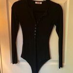 Bayse Black Long Sleeve Henley Bodysuit Photo 0