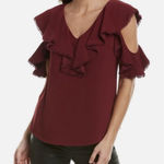 Trina Turk  Red Wine Cold Shoulder Flutter Blouse  Photo 0