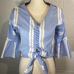 Girl Krazy Cropped Tie Front Bell Sleeve Blouse Photo 0