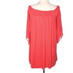 AQUA Gauze Off The Shoulder Tassel Mini Dress In Coral Photo 4