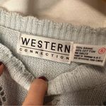 Vintage Western Connection Sweater Sz S Blue Pointelle Ribbon Bouquet Floral Photo 4