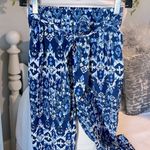 Rue 21 Tie Elastic Waist Pants Lightweight Blue Print Womens Small Silky Paperbag Photo 3