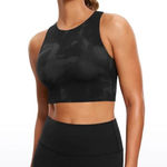 CRZ Yoga NWT Black Tie Dye Flowers Sports Bra Crop Top Athletic Workout Size XL Photo 0