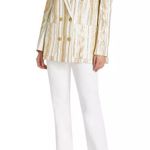 7 For All Mankind Women’s Shine Gold Cream Striped Double Breasted Blazer L Photo 1