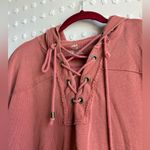 Aerie  Lace Up Oversized Hooded Long Sleeve Sweatshirt Sz XS‎ Rust Red Photo 2