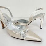 St. John Size 6 Vintage Satin Off White Slingback Crystal Wedding Bridal Heels Photo 1